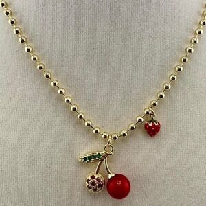 14k Laminated beaded Cherry Necklace